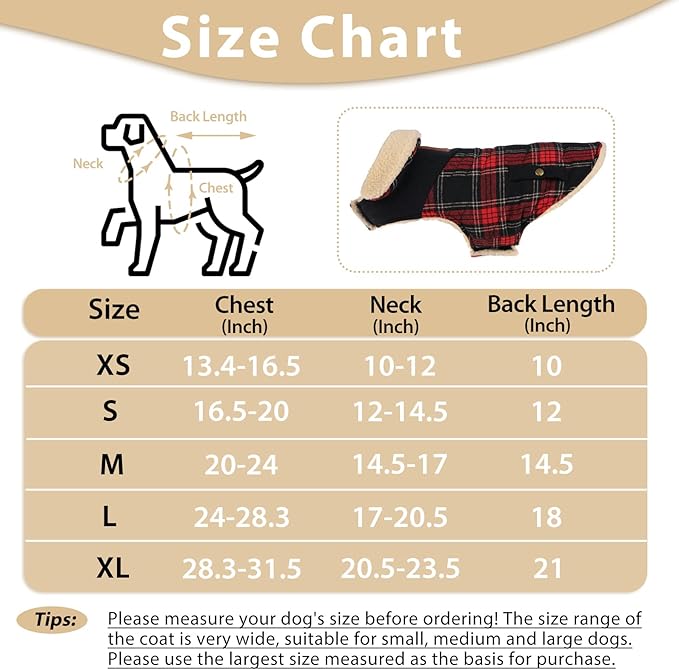 Winter Coat for Small and Medium Dogs, Puppy Plaid Jacket, Cotton Coat for Cold Weather, Windproof Warm Dog Garments, Pet Thickened Outfits Indoor Outdoor, Red XL