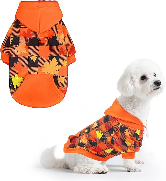 PUPTECK Fall Winter Dog Hoodie Pet Sweatshirt Soft Warm Clothes Fleece Lined with Hat for Small Medium Large Dogs, Pocket Design, Brown S