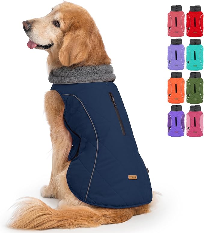 EMUST Pet Vests for Winter, Fleece Lined Dog Coat for Cold Weather Warm Dog Jackets for Small Medium Large Dogs, Pet Apparel for Cold Weather, Dark Blue, XXXL