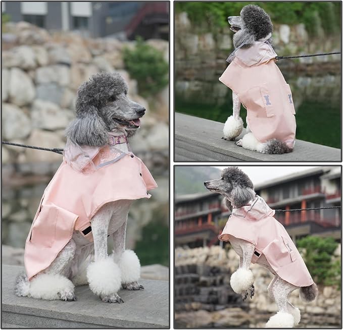 Dog Raincoat Waterproof, Adjustable Reflective Hooded Dog Rain Poncho with Leash Hole for Small Medium Large Dogs (Pink, X-Small)