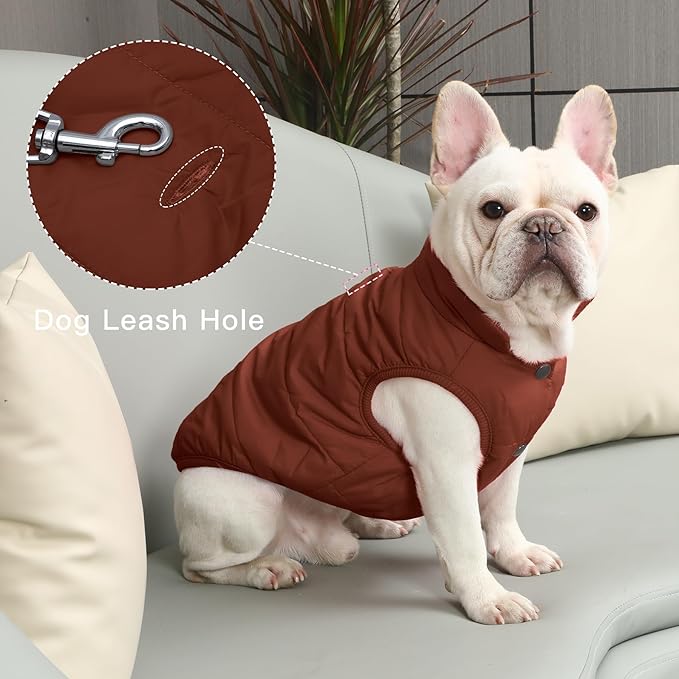 2 Layers Fleece Lined Warm Dog Jacket for Winter Cold Weather,Soft Windproof Medium Dog Coat,Brown L