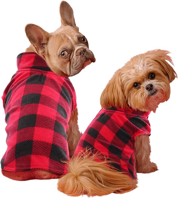 KAMA BRIDAL Spring Autumn Winter Coat Pullover Fleece Vest for Cats Small and Medium Dogs Thin Sweater Red & Black Plaid (Red, L)