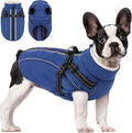 Dog Winter Coat with Harness Built in Warm Puffer Dog Jackets for Small Medium Large Dogs Windproof Waterproof Outfit with Plush Lining and Reflective Stripes (Blue, L)