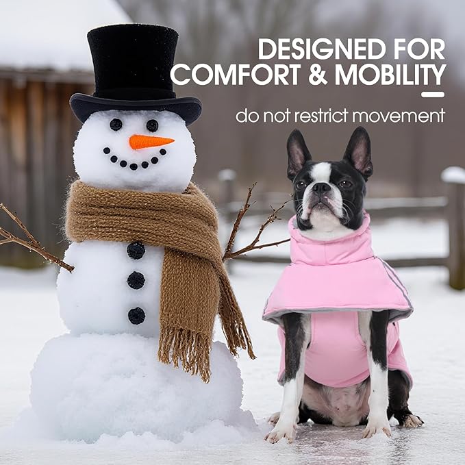 FUAMEY Dog Cold Weather Coats,Dog Winter Jackets for Medium Dogs Warm Dogs Coat with Reflective Strips Waterproof Pet Snowsuit Thick Paded Pets Vest for Boston Terrier French Bulldog Pink M