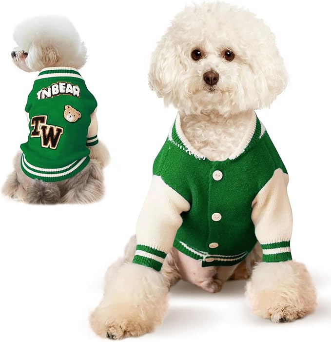 Small Dog Sweater Sweatshirt Cute Puppy Sweaters - Winter Green Warm Knitted Bear Design for Puppies (S)