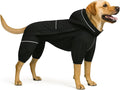 LOVELONGLONG Fleece-Lined Dog Raincoat with Removable Hood – Waterproof Winter Full Body Dog Jacket – Windproof Snowproof Cold-Weather Suit – Black-F 4XL