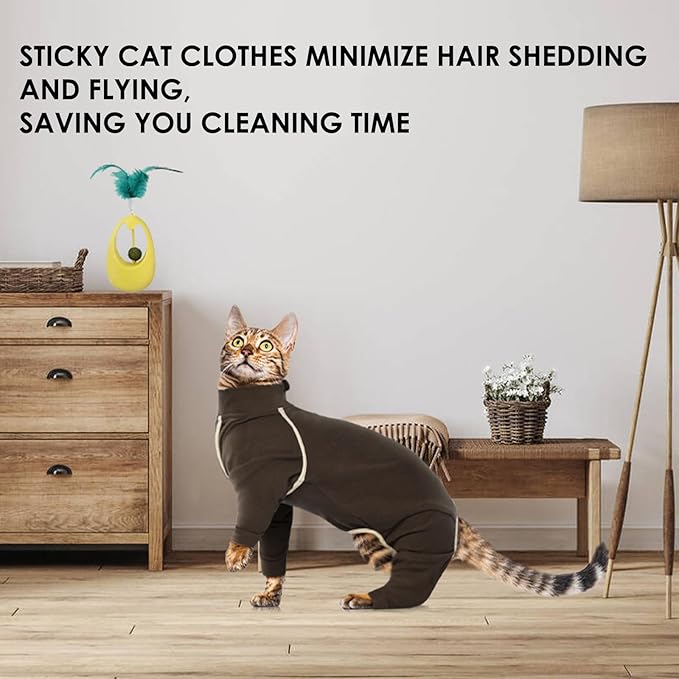 Cat Hair Sticky Onesie - Coffee, XL - Cat Clothes for Cats Only Male Pajamas, Sphynx Cat Clothes, Pants for Cat, Anti-Licking or Skin Disease Recovery Suit for Cats