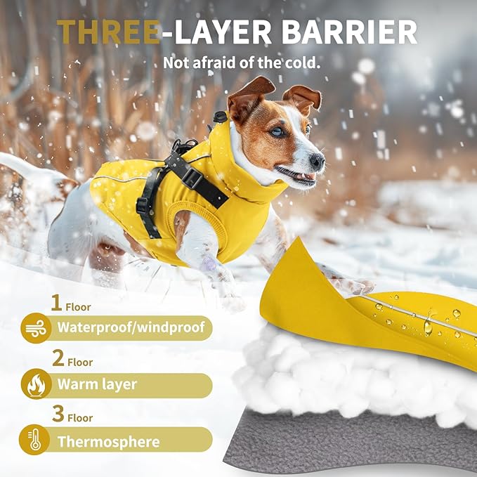Dog Winter Coat Reflective Water-Resistant Jacket, Fleece Lined Windproof Puppy Coat with Back Zipper & D-Ring, Cold Weather Dog Coats for Small Medium Large Dogs (XXL, Orange)