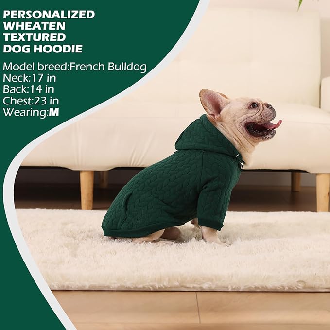 EXPAWLORER Textured Cable Knit Basic Dog Hoodie, Elevated Style Dog Sweater with Leash Hole and Pocket, Soft and Warm Pet Winter Coat, Cold Weather Clothes for Small Medium Large Dogs,Dark Green L