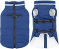Large Dog Coat with Harness Built-in, Waterproof Reflective Fleece Lined - Warm Windproof Winter Jacket with Back Zipper, Cold Weather Snow Dog Coats - Blue - 3XL
