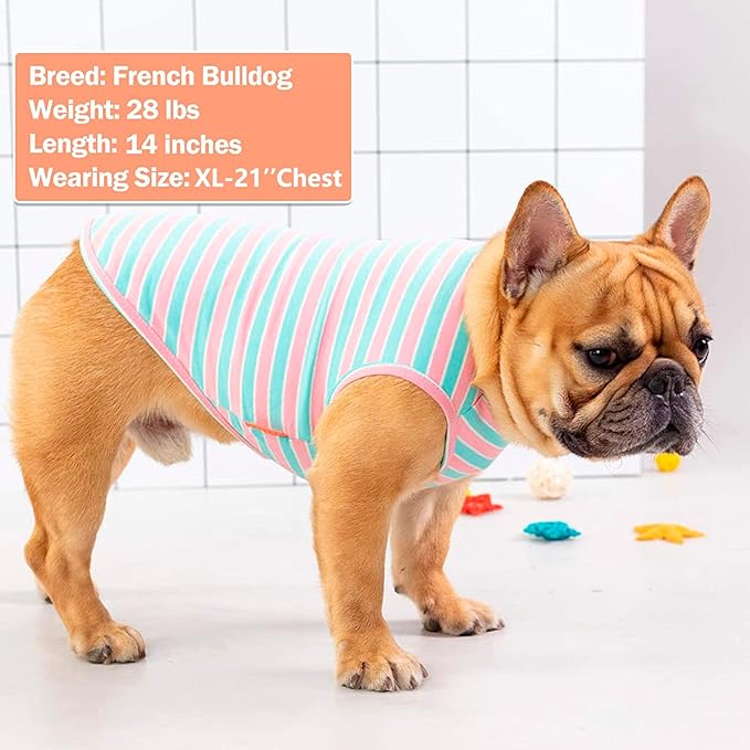 KYEESE 2Pack Dog Shirts Striped T Shirt Soft Tee for Small Dogs Cotton Tank Top Lightweight Sleeveless Vest Dog Clothes, Small,Pink+Striped