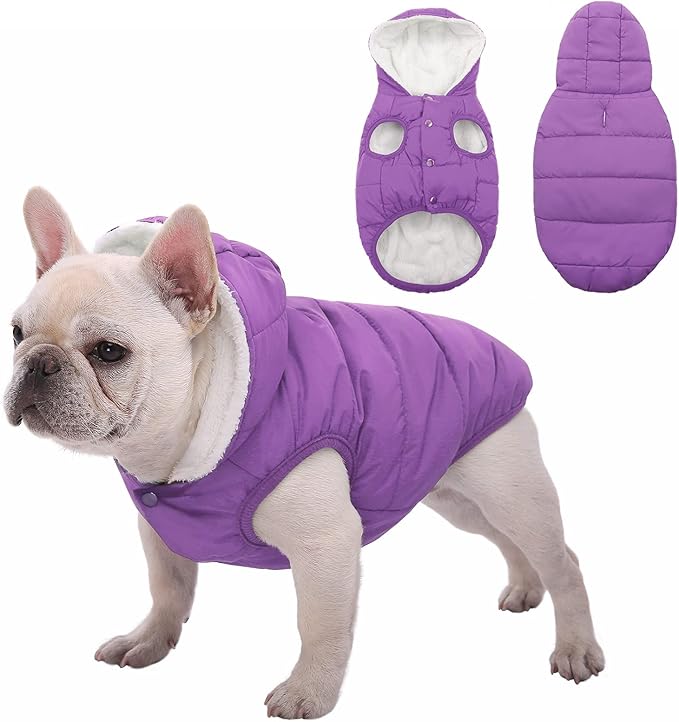 Fleece Hoodie for Dogs - Windproof Waterproof Coat, Winter Warm Jacket, Cold Weather Pet Apparel Clothes Vest for Small Medium Dogs (XS, Purple)
