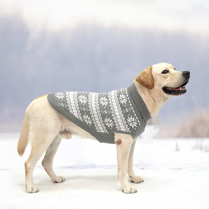 KOOLTAIL Cable Knit Dog Sweater Turtleneck, Cold Weather Pullover Classic Knitwear, Snowflake Pattern Thick Warm Winter Pet Clothes,Dog Christmas Sweater for Small Medium Large Dogs,Grey ML