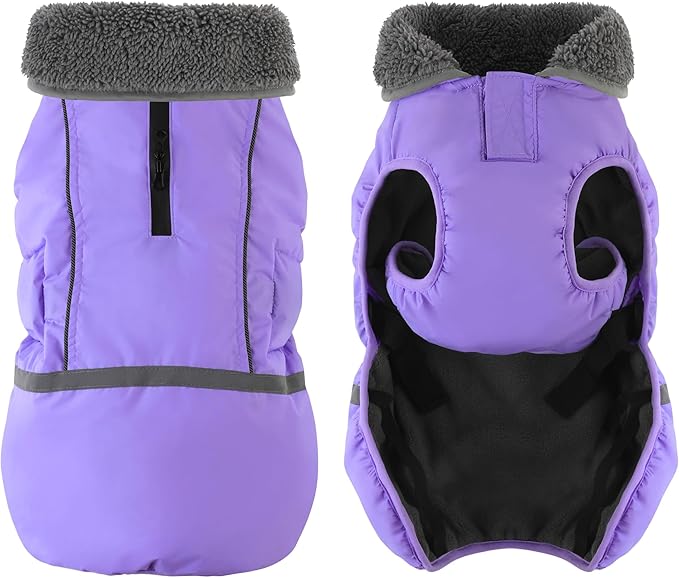 Dogcheer Warm Dog Coat, Waterproof Dog Jacket Christmas Puppy Winter Coat with Buckle, Reflective Adjustable Pet Snow Jacket Fleece Sweater for Small Medium Large Dogs - Taro Purple M