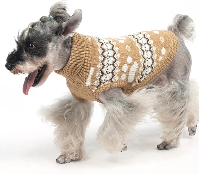 KOOLTAIL Cable Knit Dog Sweater Turtleneck, Cold Weather Pullover Classic Knitwear, Cute Paws Pattern Thick Warm Winter Pet Clothes, Dog Christmas Sweater for Small Medium Large Dogs Cats, Khaki L