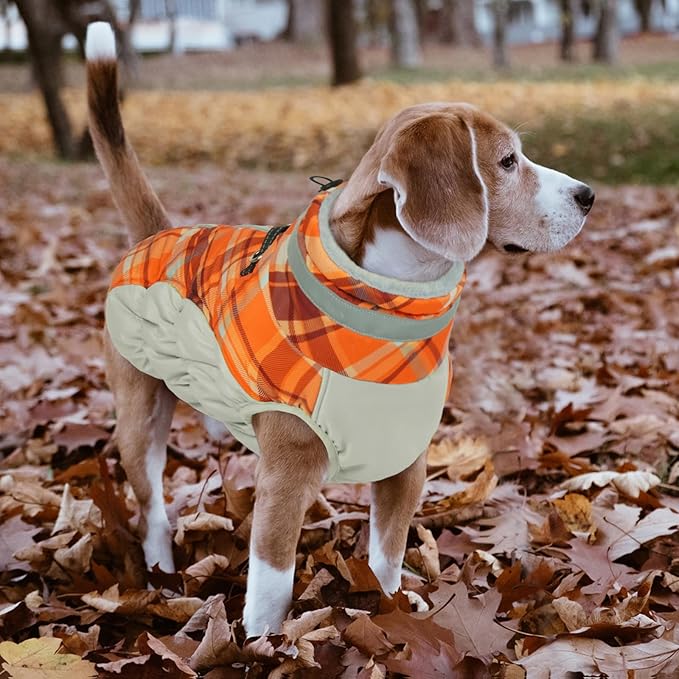 Lelepet Warm Dog Winter Coat Dog Coats for Small Dogs Waterproof Dogs Jacket with Harness Built in Reflective Cold Weather Coats Windproof Zip-Up Winter Fleece Vest Snowsuit Yorkie Orange Plaid S