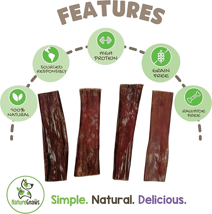 Nature Gnaws Beef Gullet Chews for Small Dogs 4-5" (20 Count) - Natural Beef Jerky Stick Dog Chew Treats - Rawhide Free