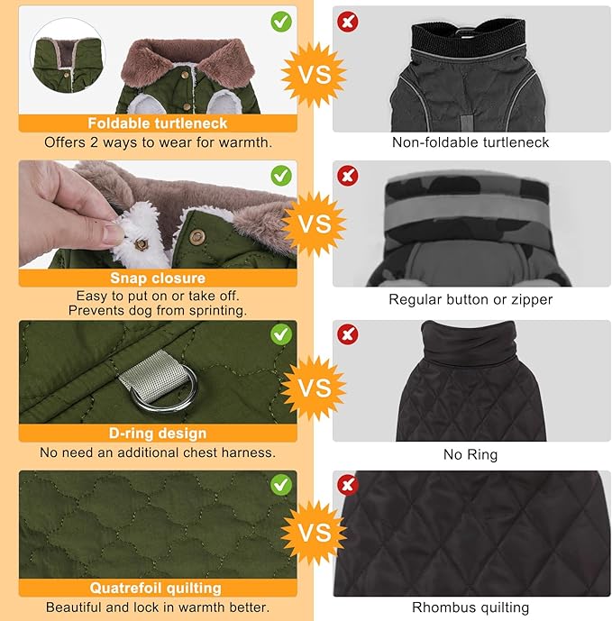 BEAUTYZOO Winter Dog Coat with Harness Built in, Warm Dog Puffer Jacket Vest Padded Fleece Cold Weather Coats Windproof Waterproof Snow Jackets Clothes for Small Medium Puppy, Green XS