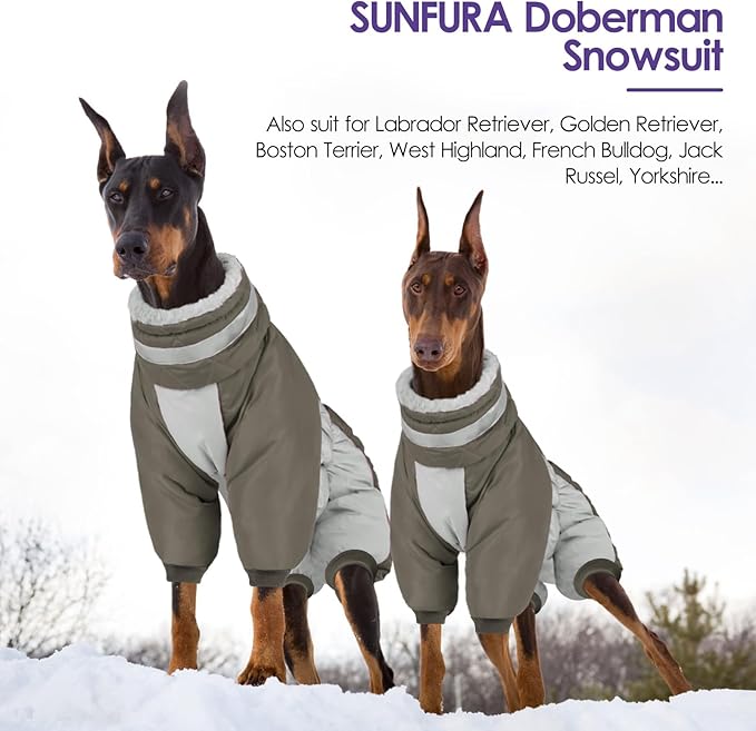 SUNFURA Full Body Dog Coat - Warm Fleece Jacket for Small Dogs, Turtleneck Winter Coats with Harness, Reflective Dog Snowsuit Windproof Puffer Jackets with Legs for Pug, Jack Russel, Army Green S
