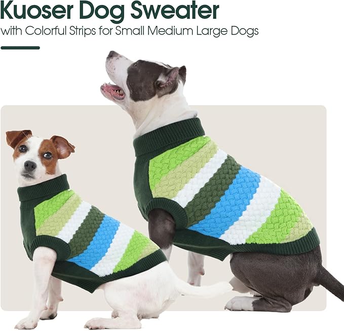Kuoser Dog Sweater, XS Dog Sweater Pet Cable Knitted Pullover Warm Clothes, Puppy Turtleneck Classic Knitwear Soft Thickening Christmas Outfit, Cold Weather Thermal Wear for Small Dogs, Green XS