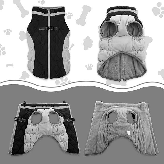 Lelepet Dog Coat Warm Dog Winter Coat Waterproof Dogs Jacket with Harness Built in Reflective Pet Fleece Vest Zip-Up Cold Weather Coats for Small Dogs Turtleneck & Windproof Coats Chihuahua Black XS