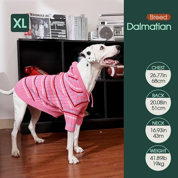 Kuoser Dog Sweater, Dog Sweaters for Large Dogs, Thanksgiving Christmas Large Size Dogs Pullover Sweater, Boy Girl Pet Cable Knitted Sweatshirt, Warm Hood Winter Clothes for Cold Weather, Pink L