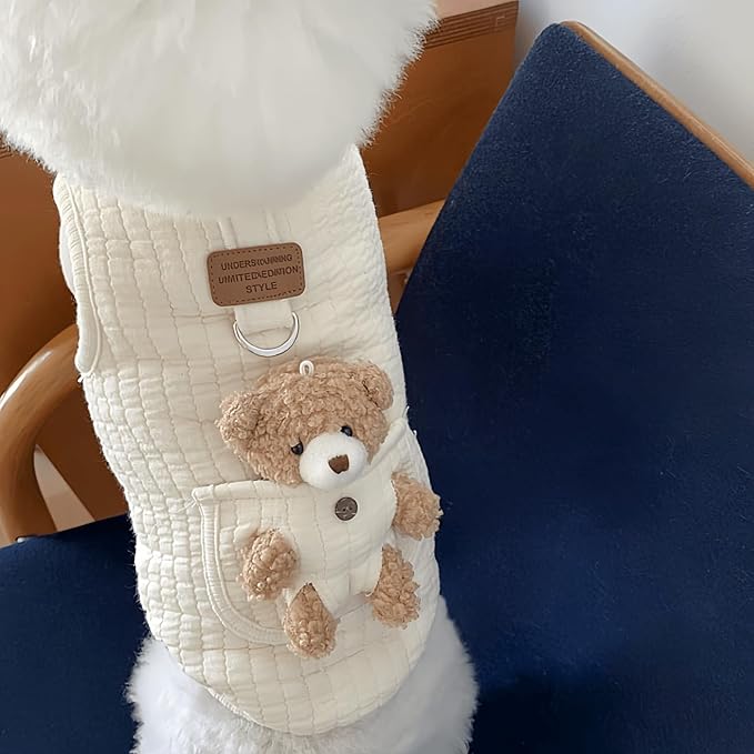 Cute Pet Apparel Plush Bear Pattern Cartoon Dog Clothes All Season Sleeveless Puppy Kitten Pullover Soft Skin-Friendly (White1, XL (11-20lbs))