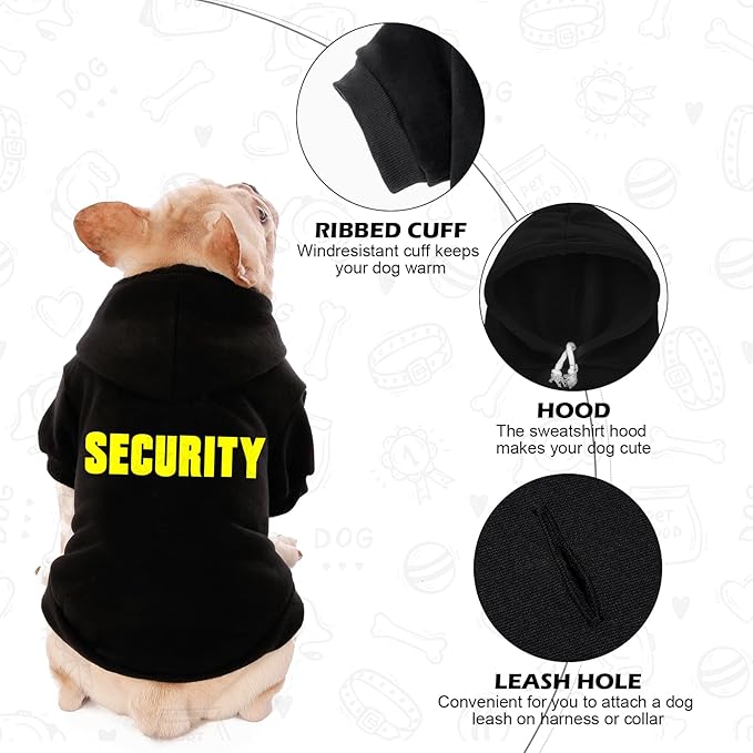 EXPAWLORER Security Dog Hoodie Puppy Sweater - Dog Sweatshirt Soft Fleece Lined Pet Clothes, Cold Weather Hooded Jacket Coat Keep Warm for Small Medium Large Dogs Cat, Small