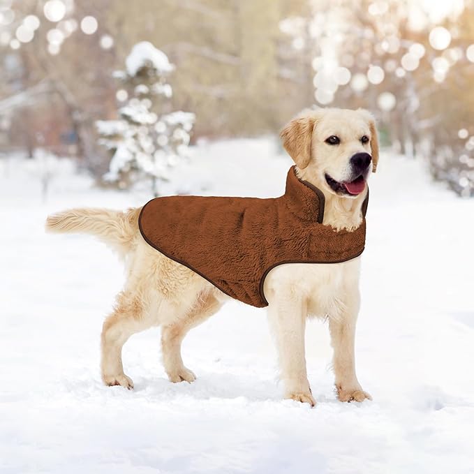 Malier Dog Winter Coat, Reversible Fleece Dog Cold Weather Coats, Windproof Warm Snow Puppy Jacket Vest Pet Clothes for Small Medium Large Dogs (Brown, Small)