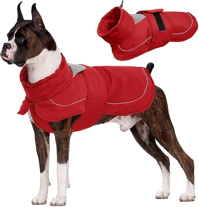 Kuoser Dog Jacket, Dog Coats for Medium Dogs, Warm Pet Winter Coat Jacket, Adjustable Fleece Pet Puffer Vest, Windproof Waterproof Doggie Raincoat Snowsuit Outfits with Reflective Strips