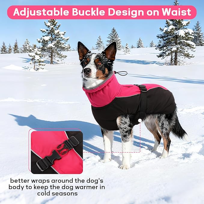 IDOMIK Dog Winter Coat, Reflective Waterproof Dog Jacket for Cold Weather, Warm Pet Coats for Small Medium Large Dogs, High Collar Doggy Fleece Snow Jacket, Winter Vest with Adjustable Buckle,3XL