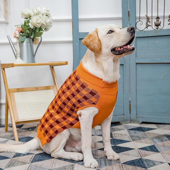 PUPTECK Dog Sweaters for Large Medium Small Dogs - Fall Classic Plaid Style Puppy Holiday Winter Coat Clothes Warm