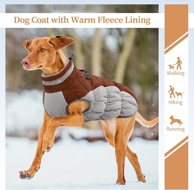 Dog Jackets for Medium Dogs,Medium Dog Coat,Warm Pet Winter Coat Zip Up Back,Waterproof Dogs Jacket with D-Ring,Pet Cold Weather Coats with Fleece Lined, Snowsuit Pug Boston Terrier,Brown,M