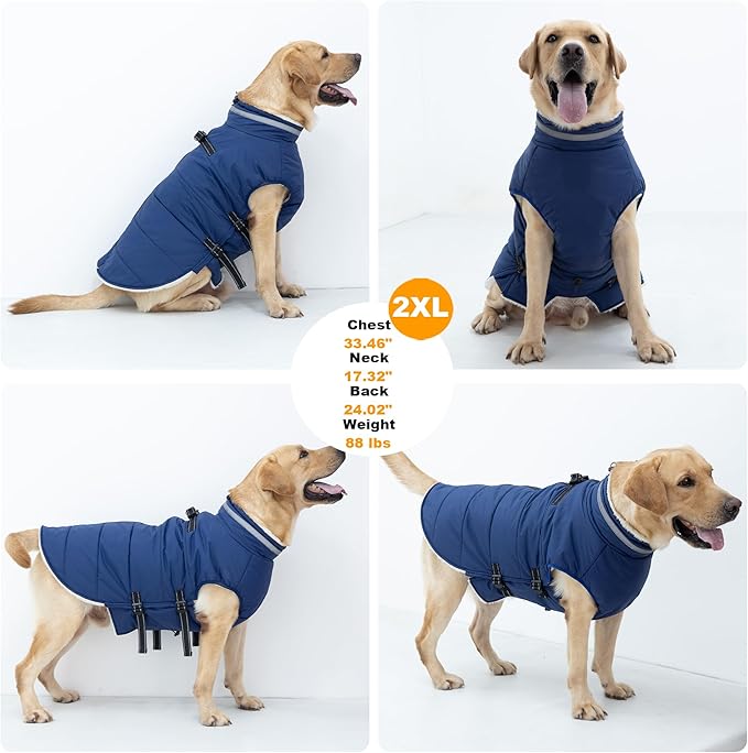 Small Dog Coat with Harness Built-in, Waterproof Reflective Fleece Lined - Warm Windproof Winter Jacket with Back Zipper, Cold Weather Snow Dog Coats - Blue - S