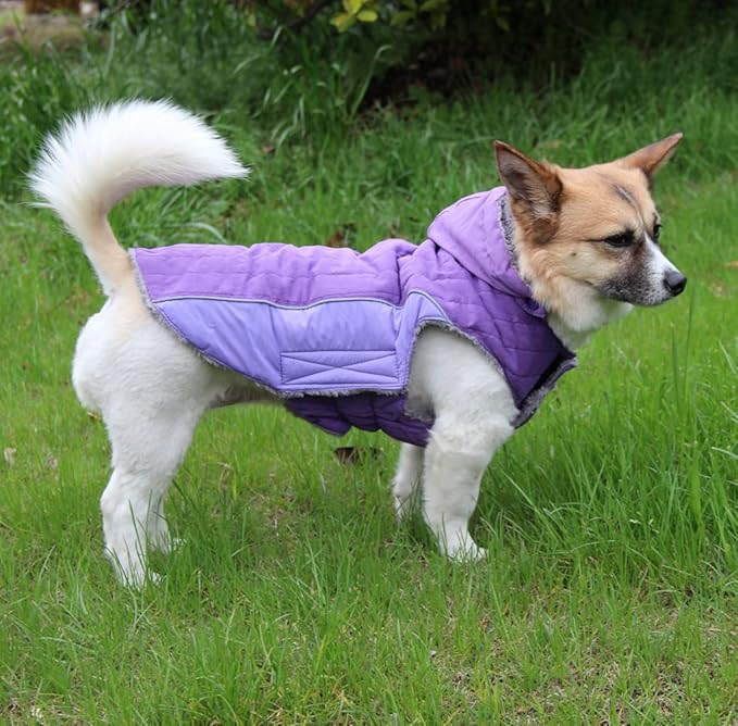 Fleece Dog Hoodie for Medium Dogs Super Warm Doggie Jacket for Cold Winter Dog Coats,Purple L