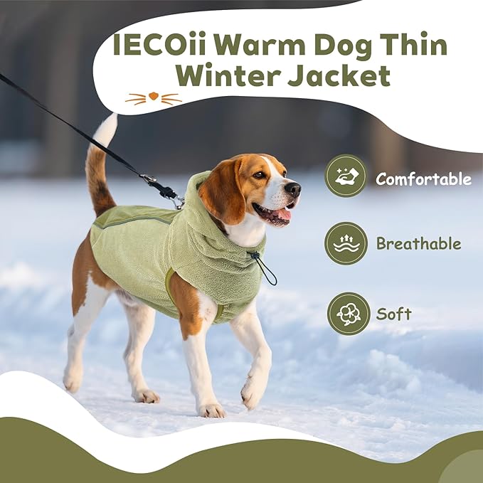 IECOii Great Dane Fleece Dog Sweater, Extra Large Dog Fleece Sweater for Giant Breeds Dogs Turtlenck, Cozy Warm Dogs Hoodie with Leash Hole, Fall Winter Walks Easily, Machine Washable, Green, 5XL
