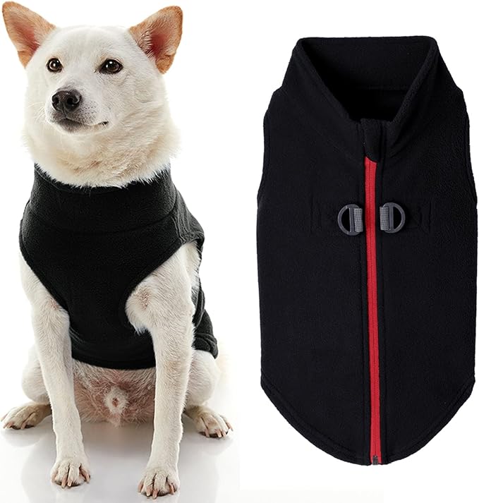 Gooby Zip Up Fleece Dog Sweater - Black, X-Large - Warm Pullover Fleece Step-in Dog Jacket with Dual D Ring Leash for Small to Medium Dogs