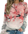 Womens Long Sleeve Tops Y2k Japanese Art Print Sweatshirts Fall Pullover for Women Crewneck Vintage Shirts Boho Tops