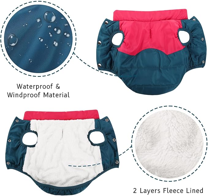ASENKU Dog Winter Coat - Waterproof Windproof Dog Jacket, Warm Snowproof Doggie Puffer Vest for Cold Weather, Lightweight Snow Coats for Small Medium Large Dogs (Red&Navy, S)