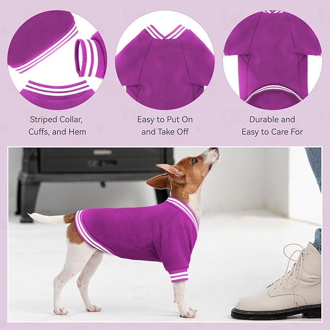 Dog Sweaters for Medium Dogs, Brushed Fleece Dog Sweater Baseball Jacket Soft Warm Pet Sweater Clothes Medium Sized Boy Girl Pet(Purple-M)