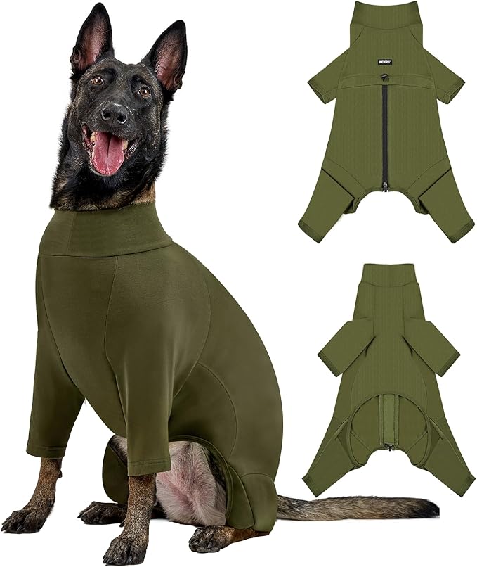 OneTigris Dog Pajamas - Breathable Modal Stretch Dog Clothes, Four-Legged Cold Weather Clothes, Anti-Shedding Suit Onesie with Back Locking Zipper and Adjustable Chest Drawcord
