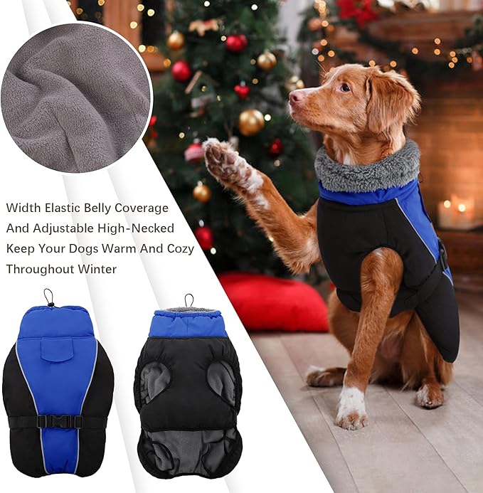 IDOMIK Dog Winter Coat, Reflective Waterproof Dog Jacket for Cold Weather, Warm Pet Coats for Small Medium Large Dogs, High Collar Doggy Fleece Snow Jacket, Winter Vest with Adjustable Buckle,XXL