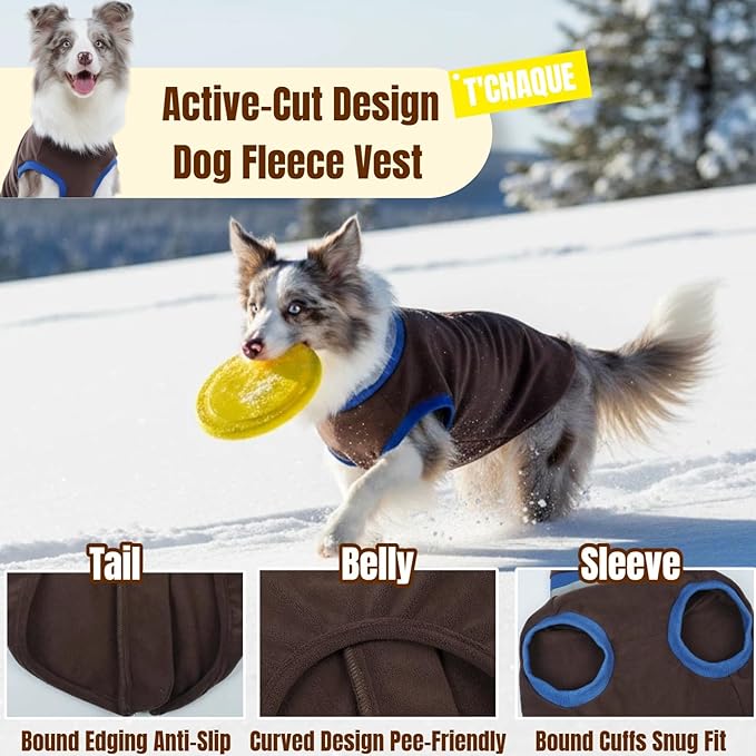 Winter Warm Dog Fleece Vest Sweater, Soft & Snug-Fit Doggie Sweaters for Small Dogs with Back-Zipper, Turtleneck Puppy Vests Sweatshirt, Lightweight Coat Pet Clothes with Reflective Strip(Brown, XS)
