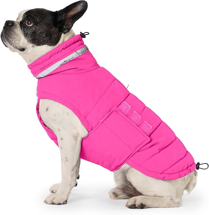 Dog Coat, Waterproof Winter Jacket, Warm Windproof Jacket, Reflective Adjustable Turtleneck Coats for Small Dogs with Hook & Loop - Pink - S