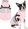 SUNFURA Small Dog Coat with Harness Built in, Warm Dog Jacket Winter with Zipper On Back, Waterproof Pet Snow Jacket Snowsuit Pet Sweater Clothes for Schnauzer, Yorkshire Terrier, Pink S