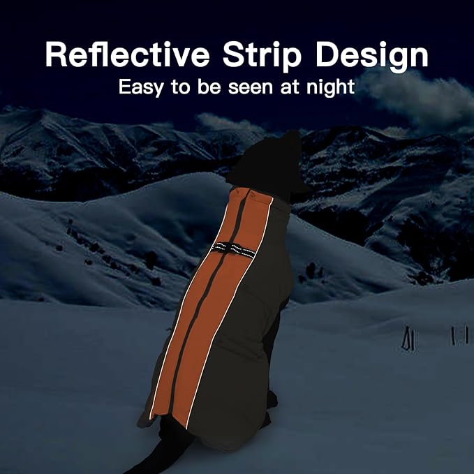 Dog Winter Jacket - 3X Large, Warm Zip Up Snowsuit Dog Harness Vest, Reflective, Water-Resistant, Orange-Gray