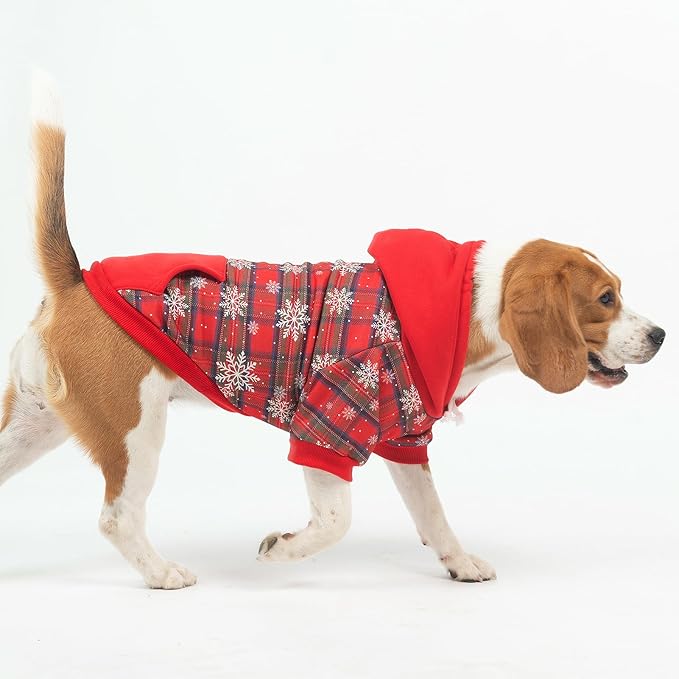 PUPTECK Fall Winter Dog Hoodie Pet Sweatshirt Soft Warm Clothes Fleece Lined with Hat for Small Medium Large Dogs, Pocket Design, Snow M
