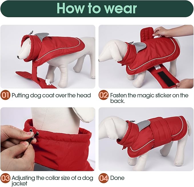 Kuoser Dog Coat, Dog Jackets for Small Dogs, Winter Reflective Puppy Puffer Jacket, Waterproof Dogs Snowsuit with Fleece Lining, Turtleneck Pet Vest Apparel for Cold Weather