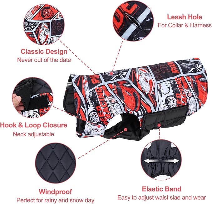 GMF Winter Dog Jacket - Reversible, Windproof & Waterproof, Soft & Thick, Adjustable, Cold Weather Coats for Small to Large Dogs with Leash Hole