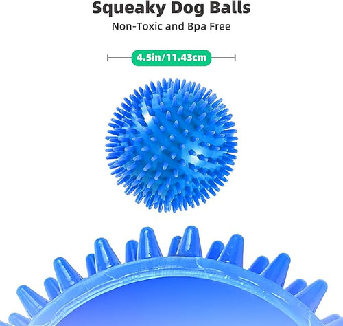 4 Pack 4.5” Squeaky Dog Balls for Large and Medium Dogs, Spiky Dog Toy Balls for Aggressive Chewers